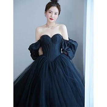 Amazon | [Fiveen] 前撮り ウェディングドレス シンプル 黒 前
